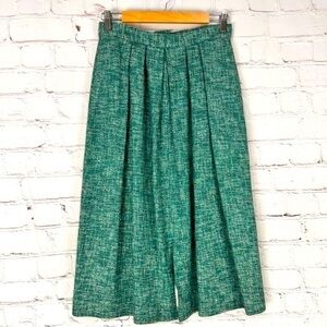 Vintage pleated skirt size 12 granny preppy midi lined green teal cottagecore